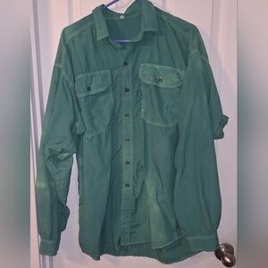 Mens Green Upcycled Casual Button Up Shirt